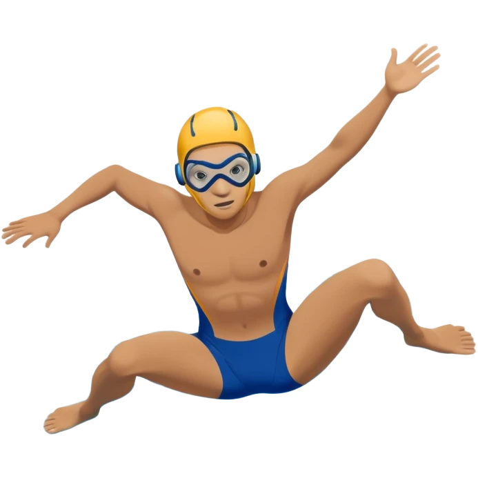 determined pool diver dives into a pool of confidence blue water underneath  emoji