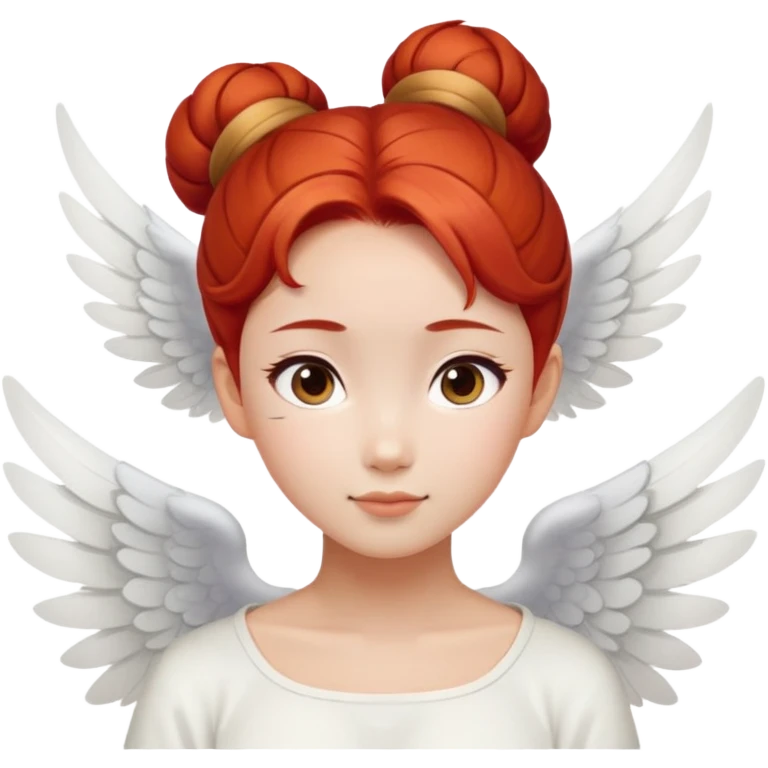 Asian angel with red hair in bun, oval face, and white wings emoji