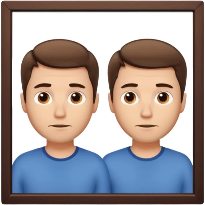 Белый мужчина смотрит в зеркало и видит себя emoji