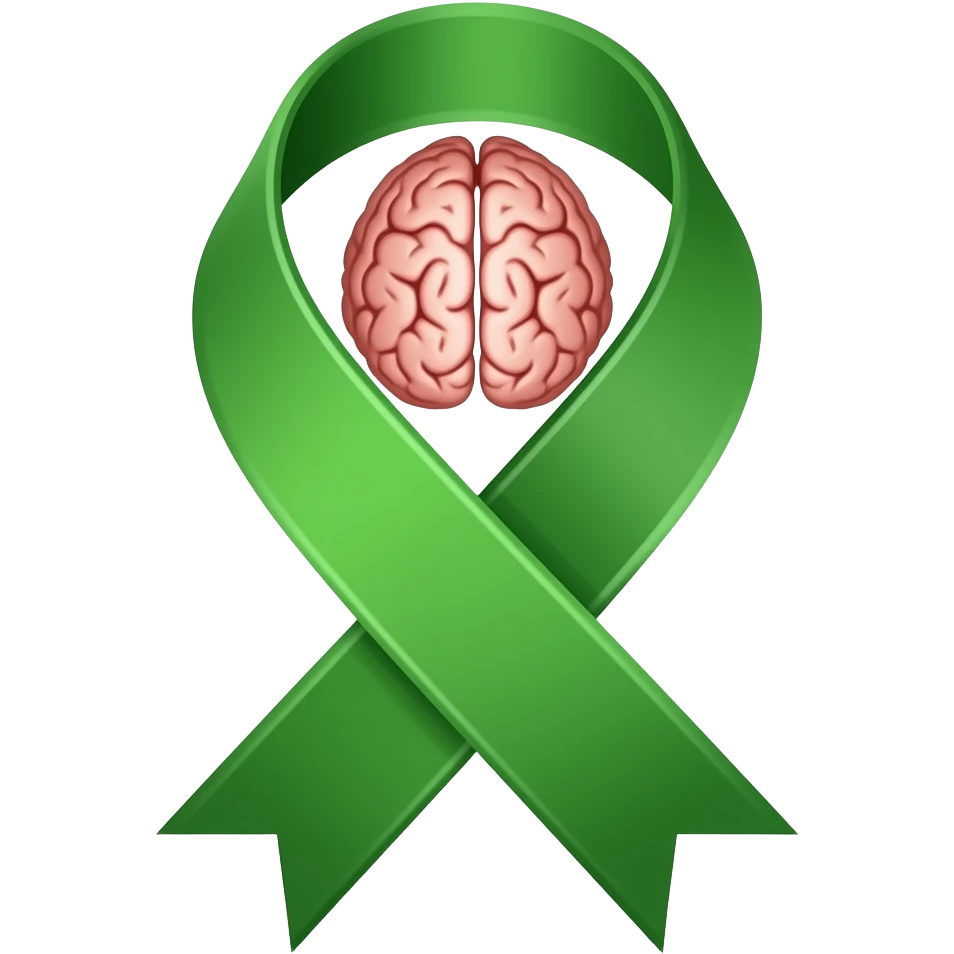 Green ribbon with brain emoji in middle emoji