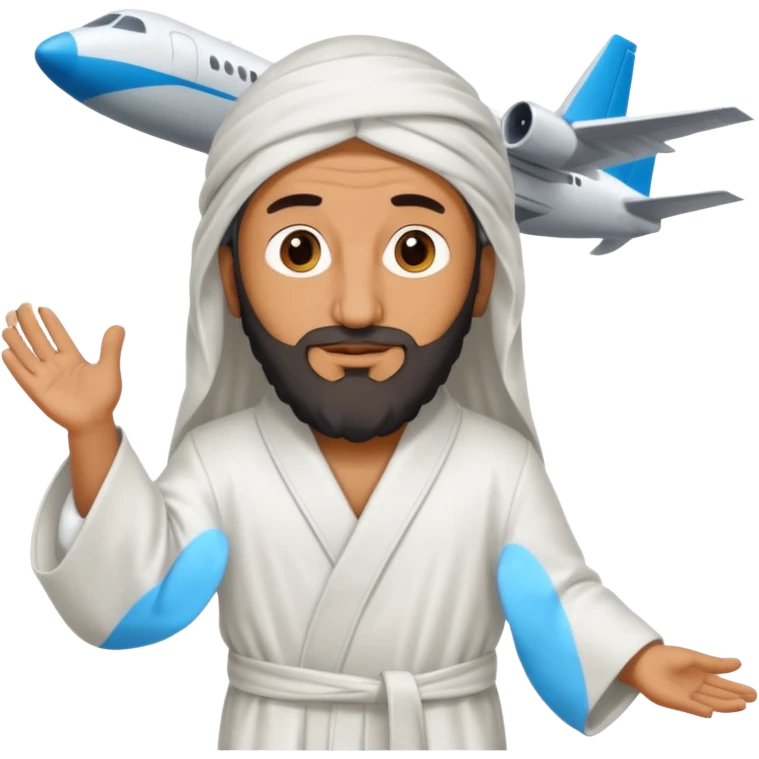 Osama bin Ladin standing on top of a plane with legs and a white robe emoji