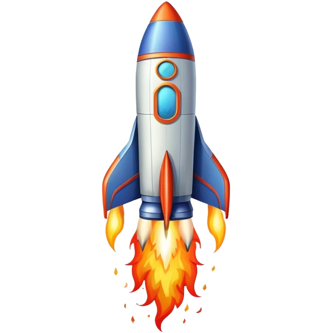 A colorful cartoon space rocket with flames shooting out, ready for liftoff emoji