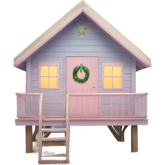 Pastel aesthetic beach hut with Christmas tree emoji