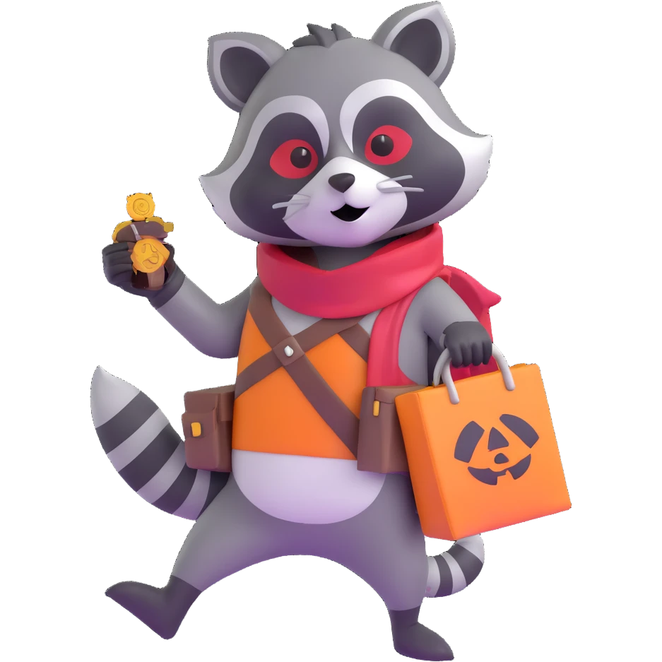 cartoon raccoon bandit with mask carrying stolen loot emoji