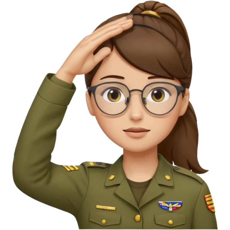 Brown hair pony tail glasses Salute with tear coming out eye emoji