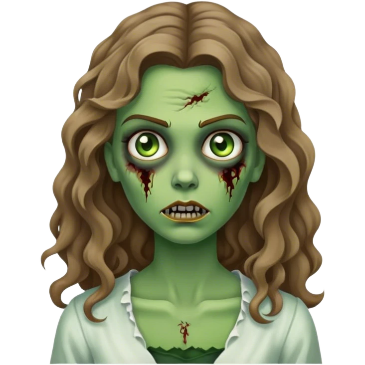 ícone de perfil de uma mulher de cabelos ondulados loiro escuro de frente com fundo branco zumbi verde emoji