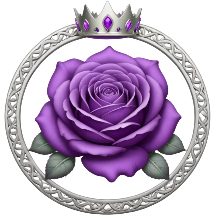 Purple rose flower, silver circle plaque, silver tiara emoji