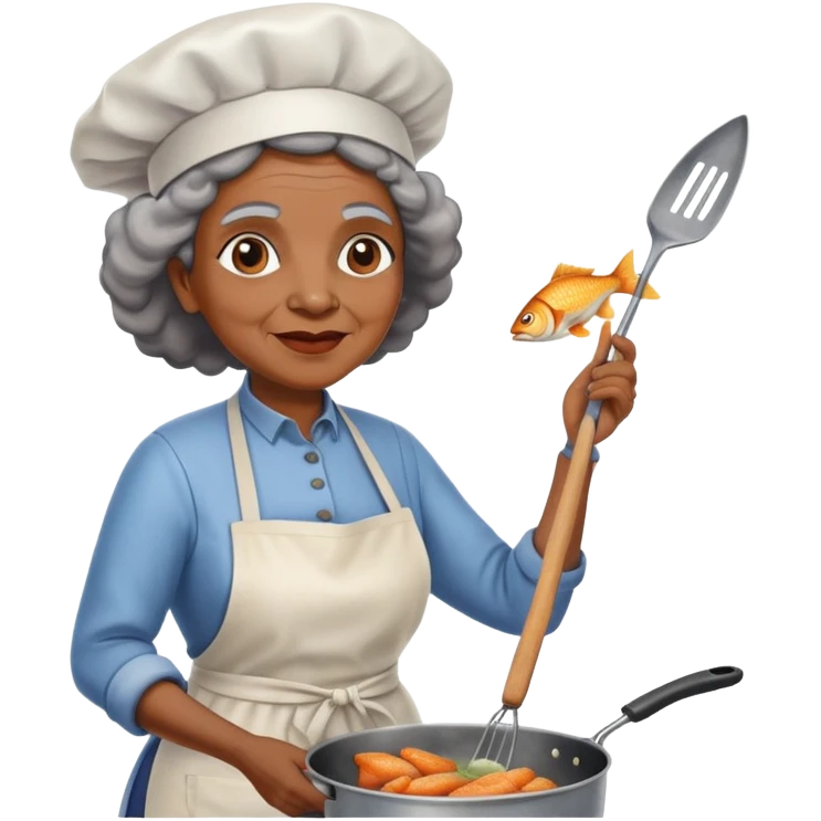 black old lady frying fish on stove emoji