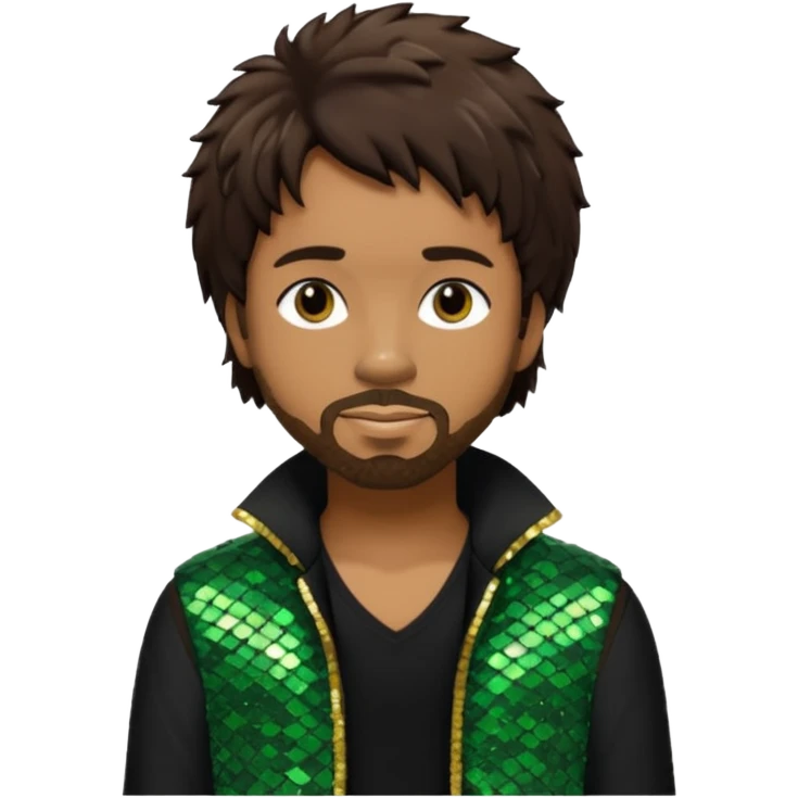 Shaggy, Reggae Rapper with dark brown hair, black sequin outfit emoji
