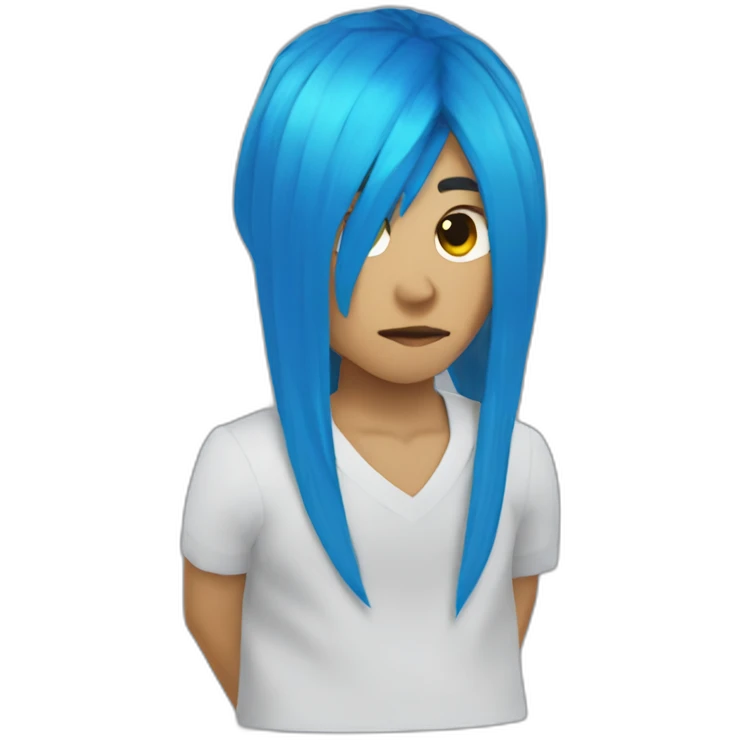 Blue hair blue horned hair covering face Roblox emoji