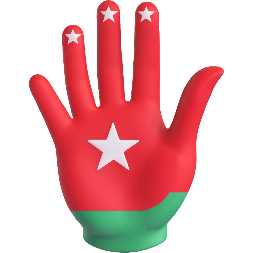 Abkhazian flag emoji with a white hand and seven stars on a red and green background emoji