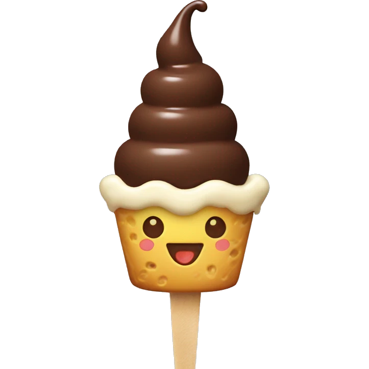 ice cream with chocolate, on a stick flat shape, with a smile  emoji