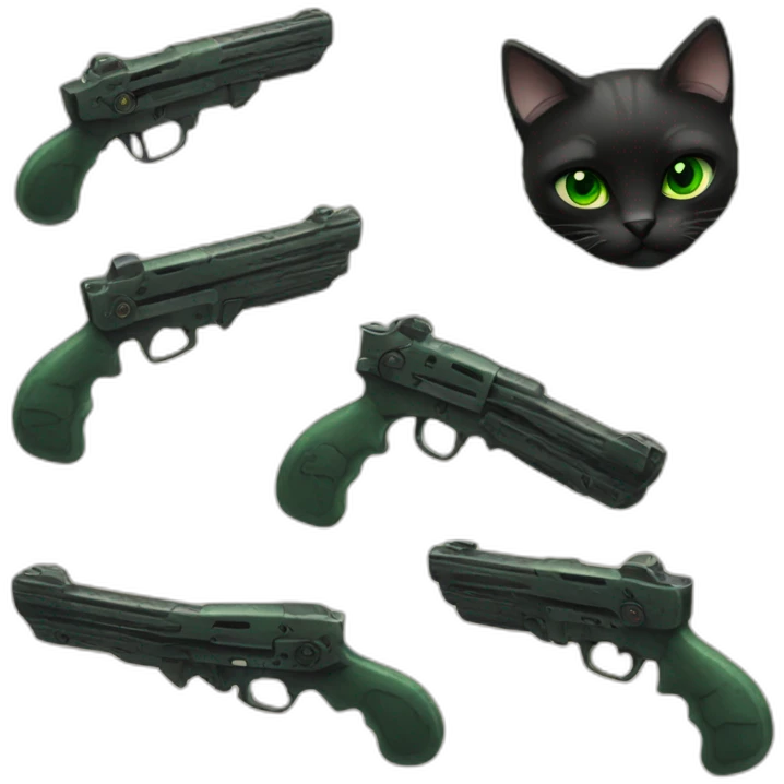 Black cat green eyes withgun emoji