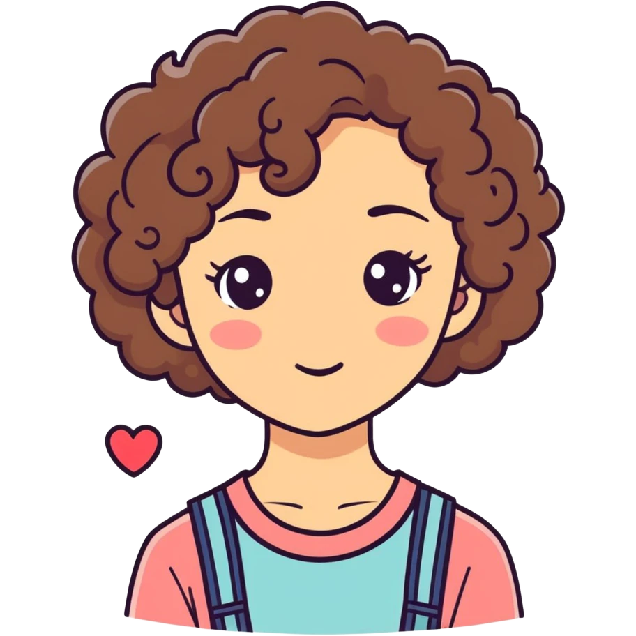 Girl with curly brown hair and heart eyes  emoji