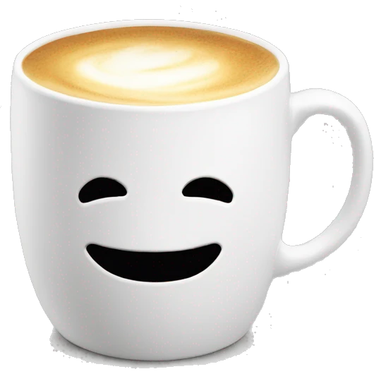 latte in white mug with no face emoji