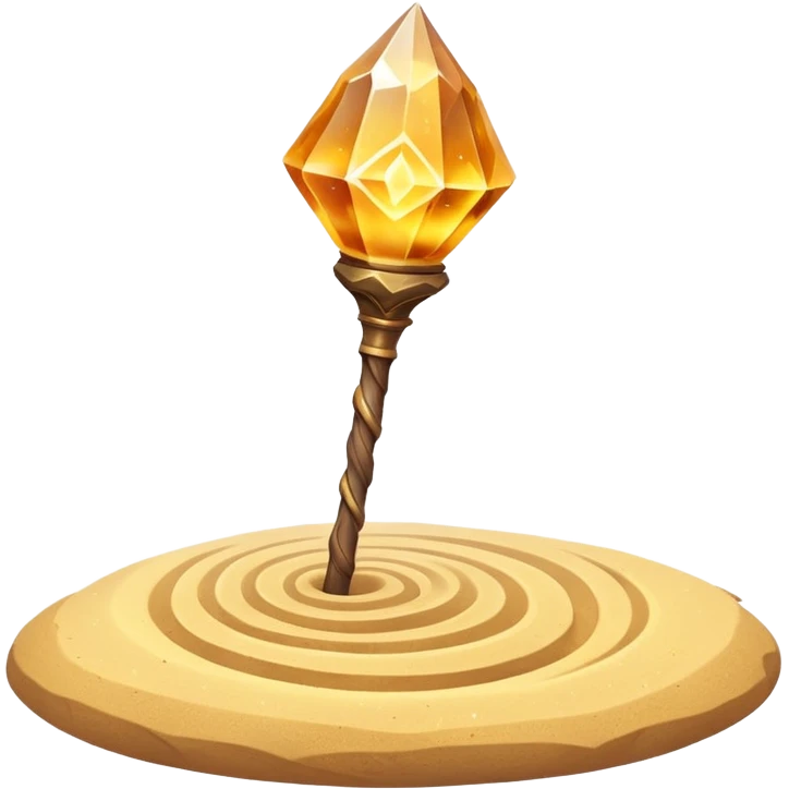 desert sand mage staff object icon, ancient wooden staff, swirling sand crystal on top, glowing golden aura, small floating sand particles, fantasy desert style, 3D cartoon, mobile game icon style, centered, clean background, soft shadow, no text, no watermark
 emoji
