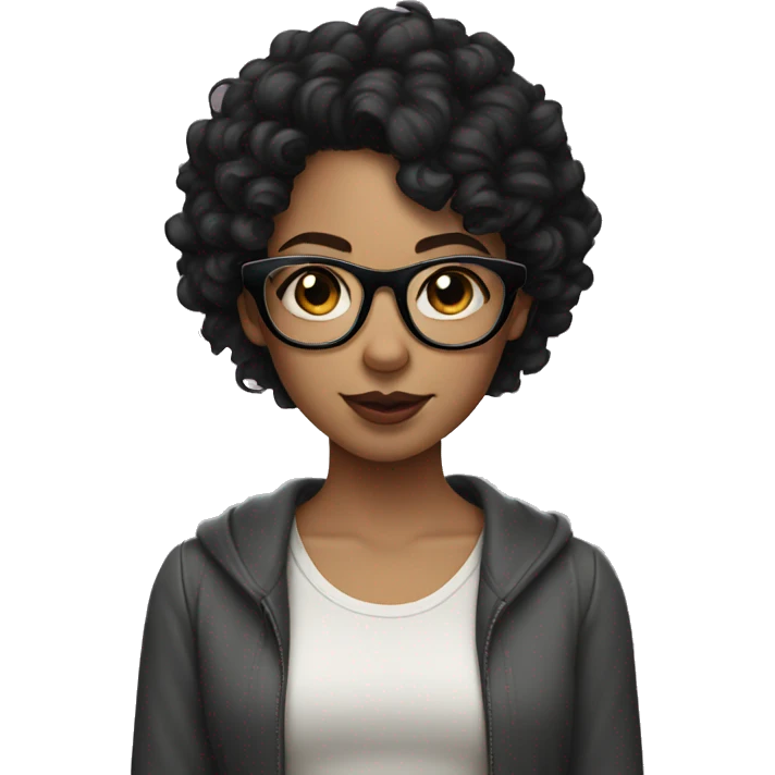 Girl with short black curly hair, glasses and a lip piercing  emoji