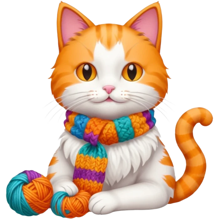 Cat knitting a tiny scarf emoji