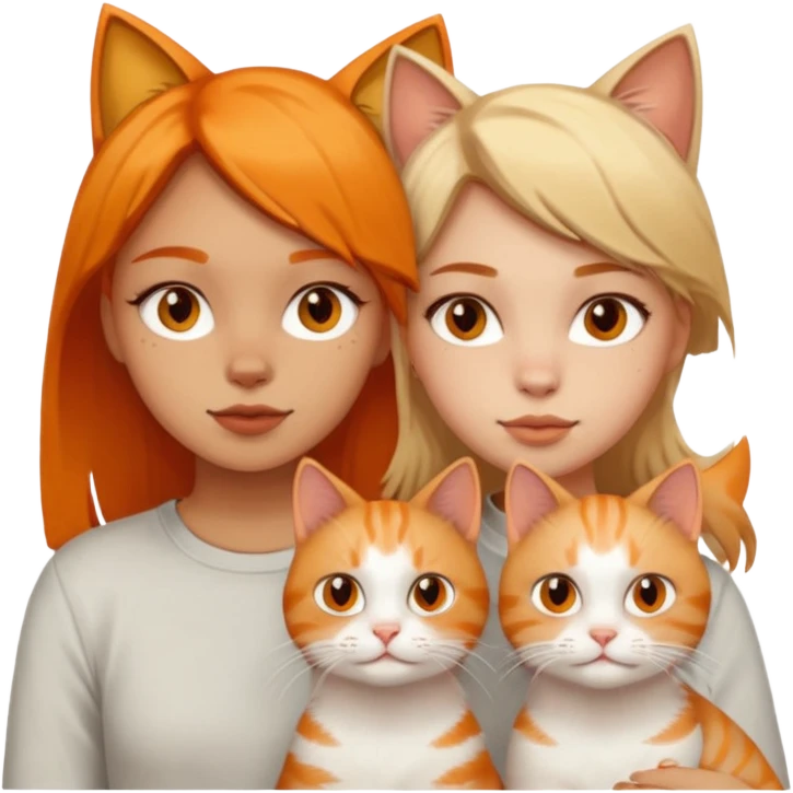 Two dirty girls with white and orange cat emoji