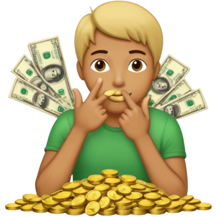 a bank de dinero y una persona haciendo gesto de silencio emoji