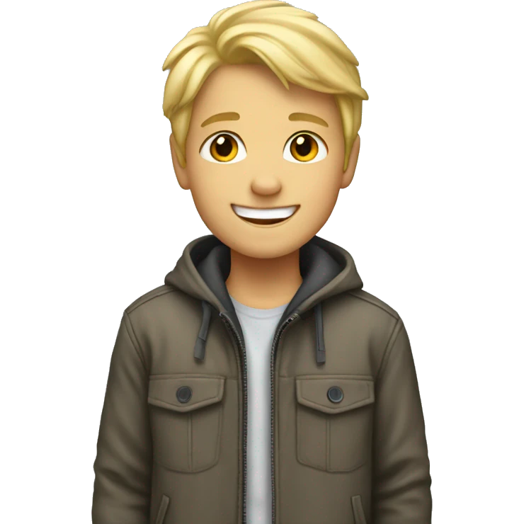 smiling blonde boy in jacket emoji