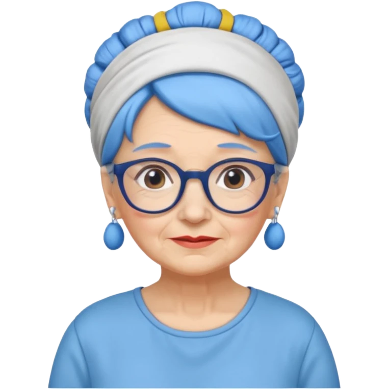 fat old woman with blue bun hair and glassess and headband emoji
