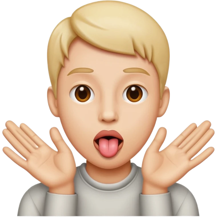 tounge out with teo hands on the sude emoji