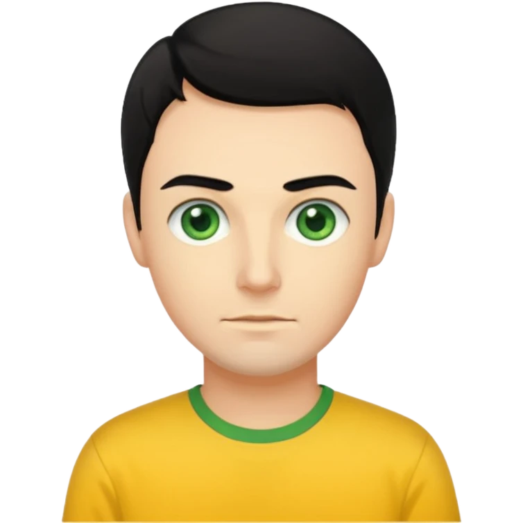 Greg Page black hair, green eyes, yellow shirt emoji