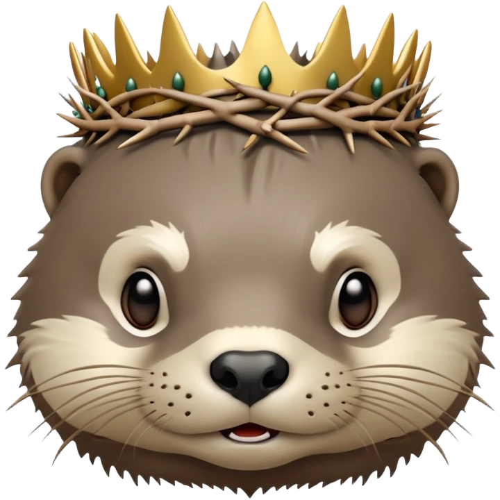 really cute confused otter face with simple thorny stem wrapped horizontally around its forehead like Jesus Christ's Crown of thorns, no crown shape on top, just thin spiky branches circling the forehead emoji
