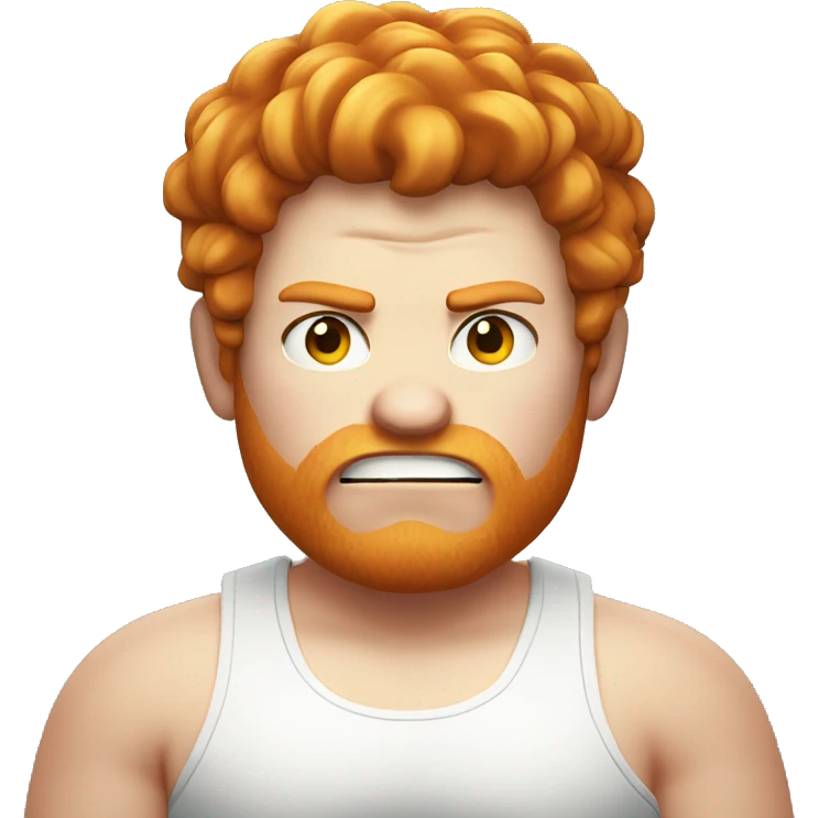 obese ginger kid with long hair and white tank top angry  emoji