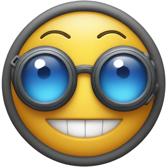 An emoji face making a 'glasses' gesture by forming circles with its fingers and placing them around the eyes, as if mimicking binoculars or superhero goggles emoji