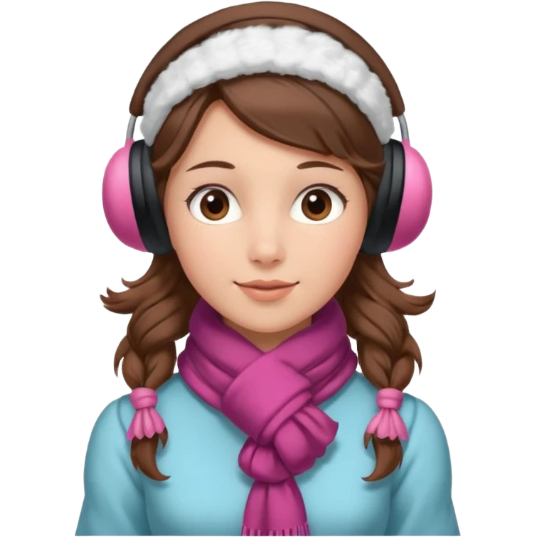 Victorian ice skater in a long dress. She is wearimg a scarf and earmuffs. She has brown hair. emoji