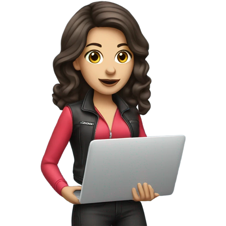 brunette girl drag racer holding laptop emoji
