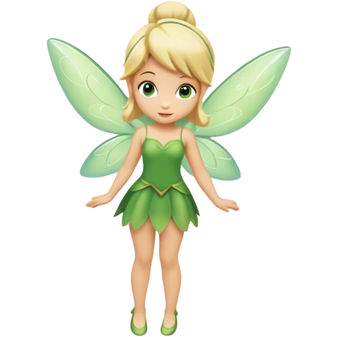 minimal Tinkerbell fairy with green dress and blonde hair, tiny wings, extremely simple emoji