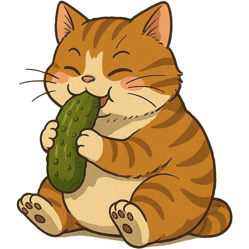 ghibli style cat eating a pickle emoji