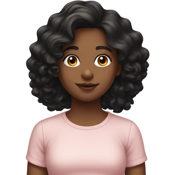 realistic portrait of girl with wavy black hair wearing a light pink top emoji