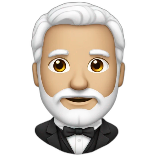 man with brown eyes, white hair and beard, dressed in black tuxedo carrying an armenian flag emoji