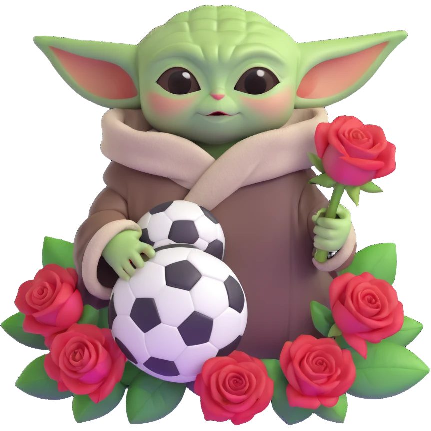 baby yoda holding soccer ball with roses emoji