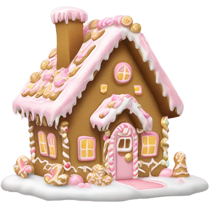 light pink and gold and white gingerbread house emoji
