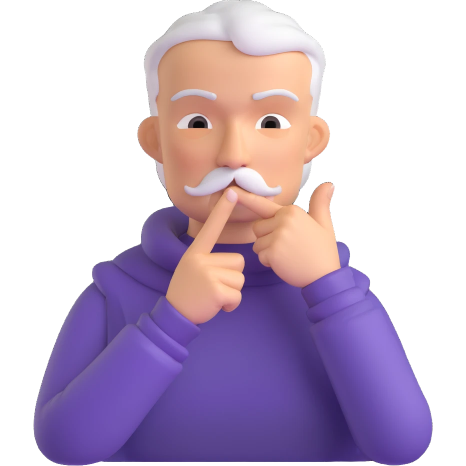 character with finger on lips making shush gesture, pointing at jaw, pressing cheekbones emoji
