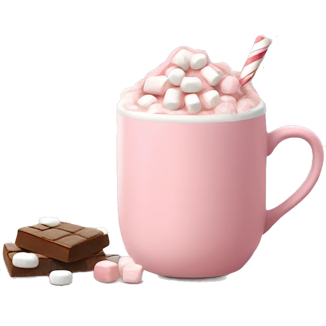 Light Pink mug of hot chocolate with marshmallows  emoji