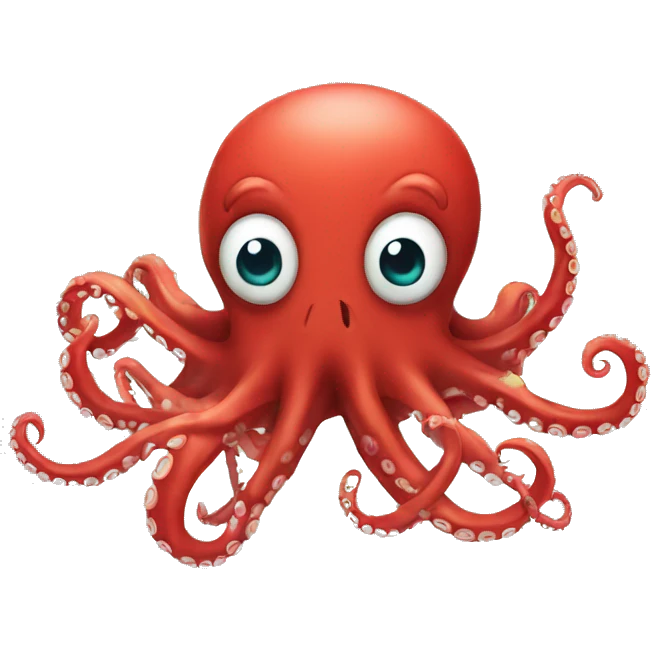 red cartoon octopus with scared emoji