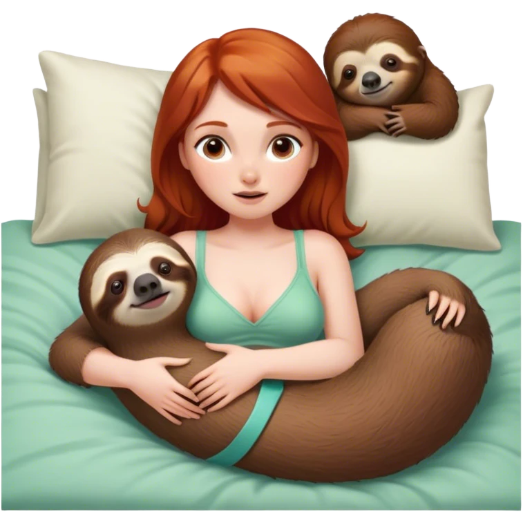 Red head led on bed with sloth toy on chest  emoji