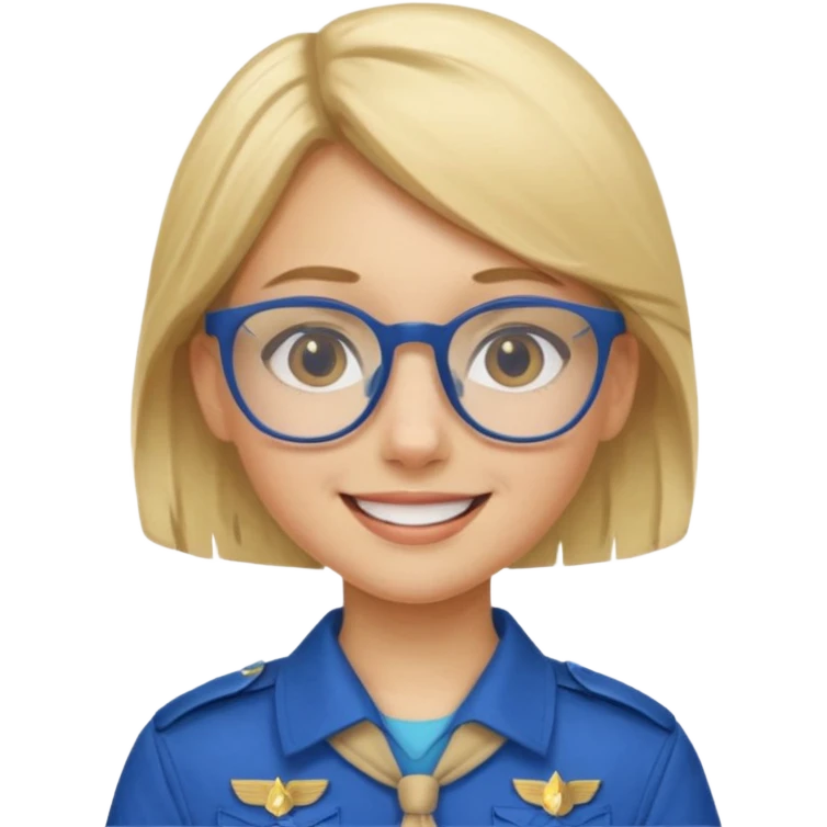 scout girl with blue scout uniform, blonde haired and glassess emoji