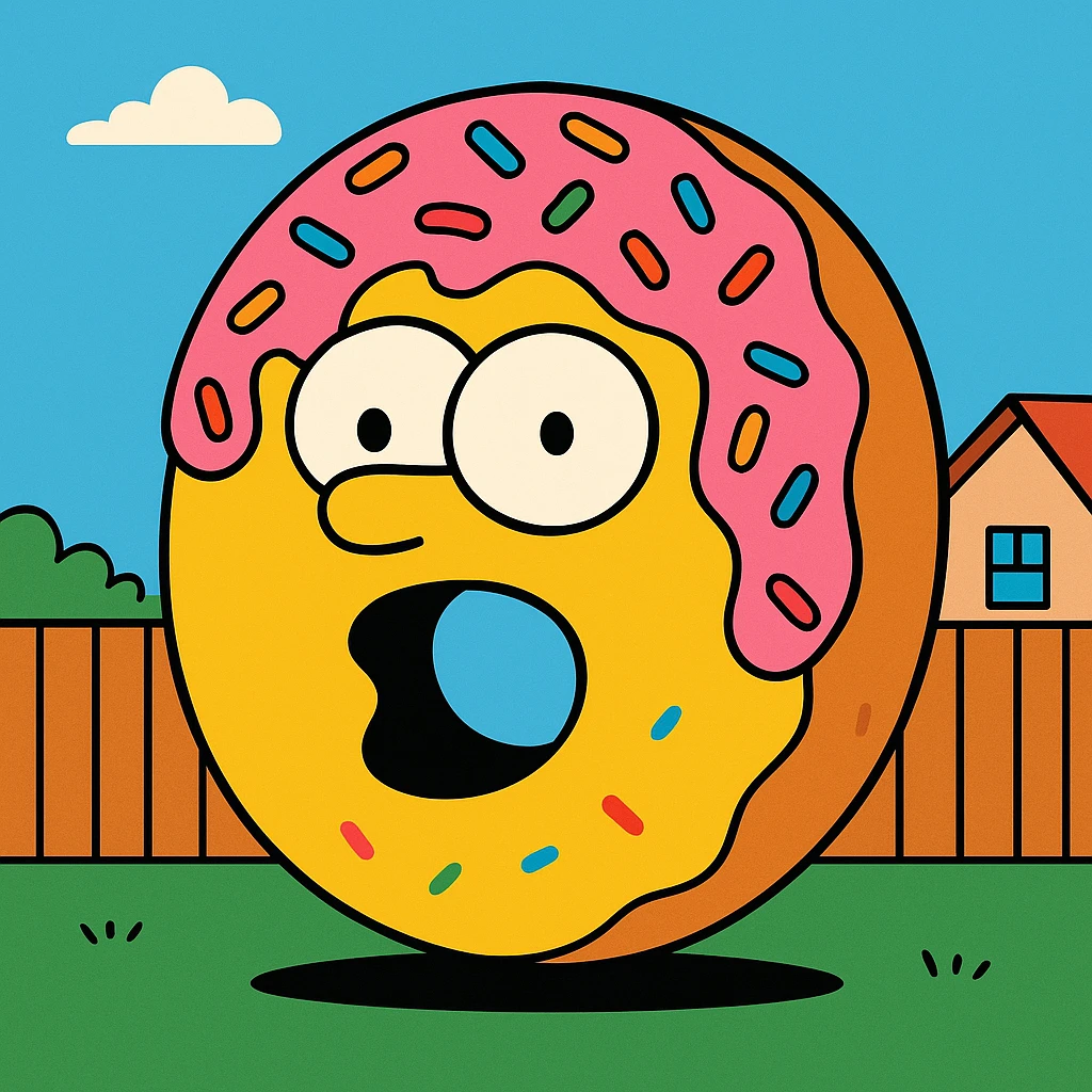 a donut in the style of The Simpsons, yellow skin, cartoonish features, simple background emoji