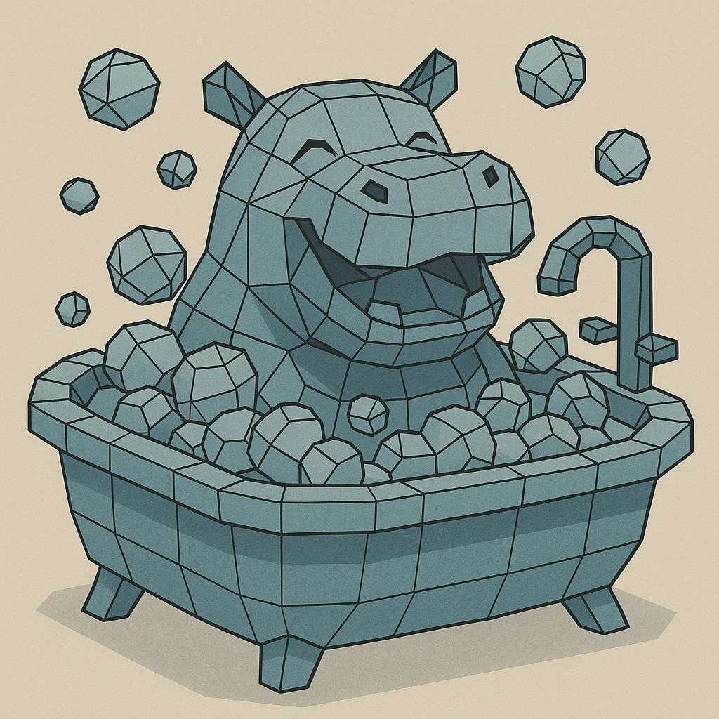 happy hippo with bubbles in bathtub emoji