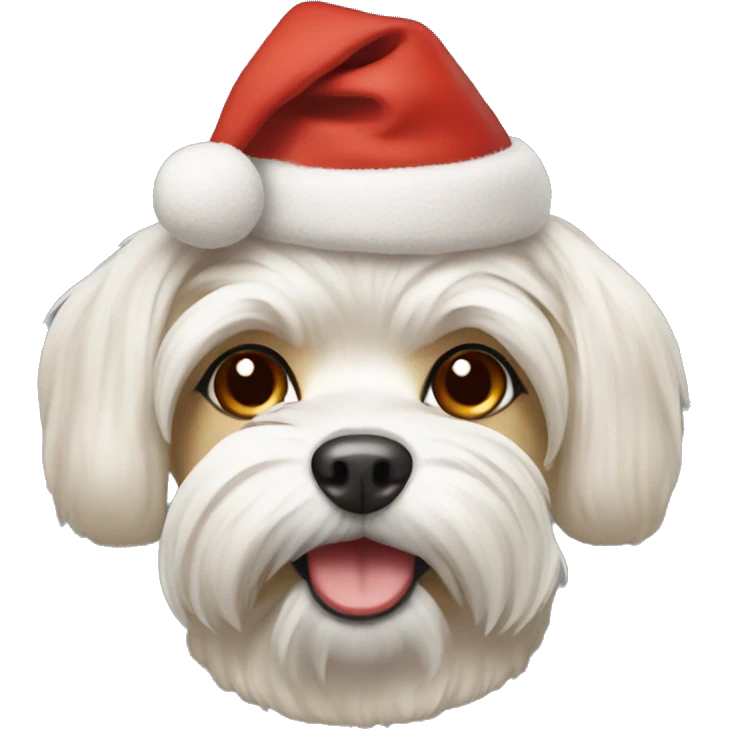 Beige maltese in a Christmas hat emoji