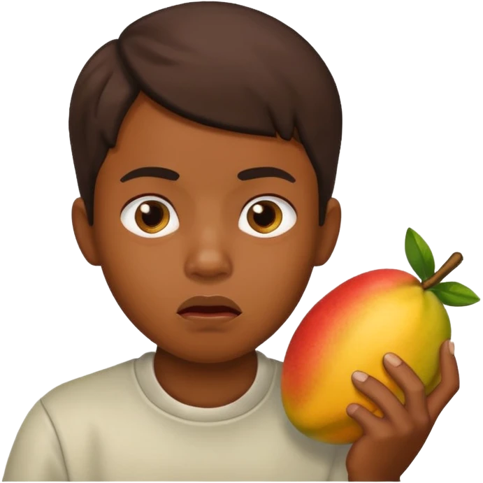 Boy eating mangoes, disgusted emoji