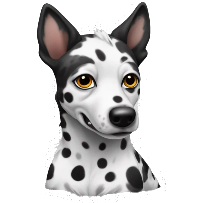 Evil velociraptor Australian cattle dog only black and white with black spots emoji
