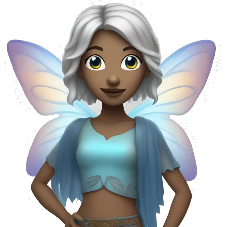 female hippie fairy with blue eyes and short gray hair emoji
